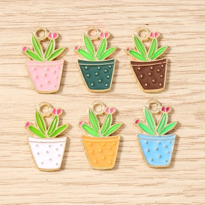Set of 10 mixed color cactus enamel charms for DIY necklaces and bracelets on wood background