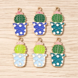 Charmes de Cactus en Émail d'Alliage de Zinc Pendentifs de Plantes en Pot Mignons pour Fabrication de Bijoux DIY