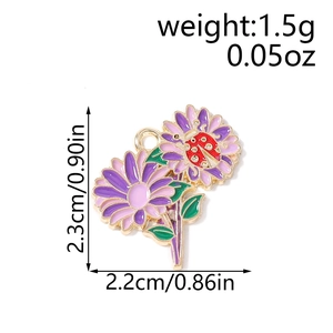 Ciondolo fiore in smalto viola con coccinella e misure 2,3cm x 2,2cm per gioielli fai da te