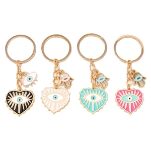 Porte-clés cœur en émail Main de Fatma et Œil de protection en quatre couleurs variées