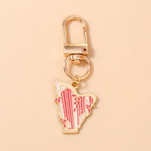 Détail d'un porte-clés harpe en émail rose et blanc avec crochet en métal doré brillant