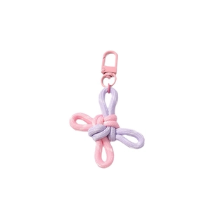 Pink and purple handwoven Chinese knot keychain with matching lobster clasp accessory