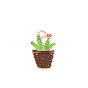 Golden cactus potted plant alloy charms for DIY jewelry making pendants 10pcs pack