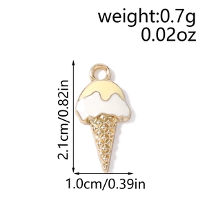 Pendentif cornet de glace miniature pour bijoux DIY en blanc crème et ton doré