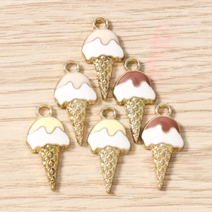 Lot de 6 breloques cornet de glace en émail coloré avec base en alliage doré pour bijoux