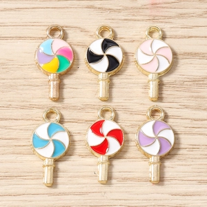 Breloques Sucettes en Émail Alliage Plaqué Or Pendentifs Bonbons en Spirale pour Fabrication de Bijoux DIY Boucles d'Oreilles