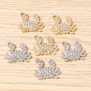 Pendentifs crabe brillants avec strass en or et argent pour bijoux artisanaux
