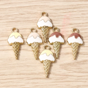Pendentifs émail cornet de glace avec base dorée pour création de bijoux DIY