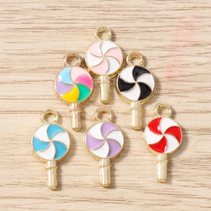 Lot de pendentifs sucettes colorés en émail avec bords en alliage doré pour bijoux