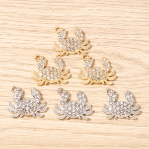 Pendentifs crabe brillants en strass or et argent pour la création de bijoux DIY