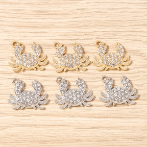 Pendentifs crabe en strass étincelants en or et argent pour création de bijoux DIY