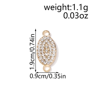 Golden geometric oval pendant with rhinestones for DIY jewelry making 1.9cm x 0.9cm