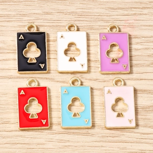 Alloy Poker Ace Of Clubs Enamel Pendant Charms For DIY Necklace Bracelet Earring Keychain Making Accessories