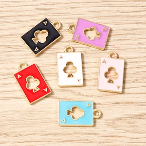 Set of six colorful Ace of Clubs poker card pendants for DIY jewelry accessories
