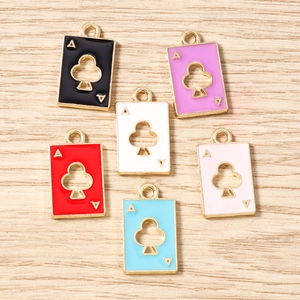 Set of 10 colorful enamel poker ace of clubs pendants for DIY jewelry and necklaces