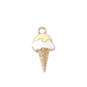 Pendentifs glace en émail jaune et blanc avec anneaux dorés pour la création de bijoux
