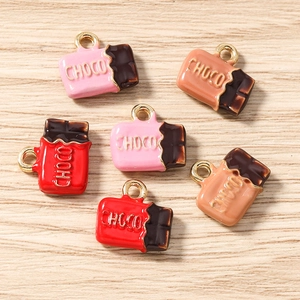 Pendentifs tablette de chocolat en alliage émaillé avec anneau doré pour bijoux DIY