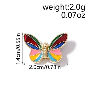 Detailed view of colorful enamel butterfly pendants with gold alloy plating and dimensions