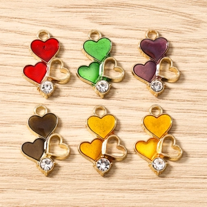 Alloy Rhinestone Heart Pendant Charms Enamel Triple Heart DIY Jewelry Finding For Necklace Bracelet Keyring Jewelry Making