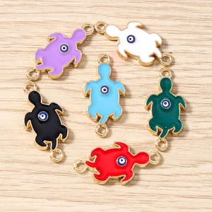 Colorful enamel turtle charms with evil eye design for DIY jewelry making and bracelets