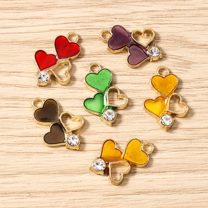 Colorful heart-shaped alloy pendant charms with rhinestones for DIY jewelry making