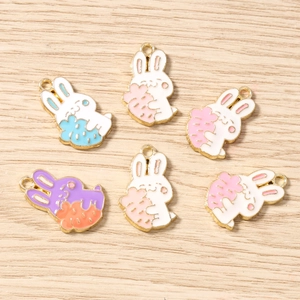 6 pack cartoon rabbit pendants for DIY jewelry with zinc alloy drip oil craft details