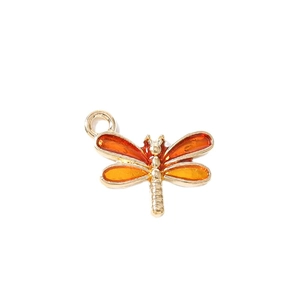 Pendentif libellule doré avec émail orange dégradé pour bijoux DIY colliers et bracelets
