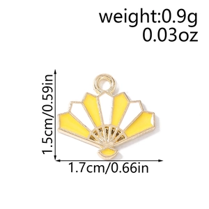 Set of 10 gold alloy fan charms with yellow and white enamel for DIY jewelry making
