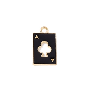 Golden ace of clubs poker charm for jewelry making with black enamel finish