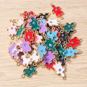 Colorful turtle evil eye charms with gold-plated double rings for DIY jewelry