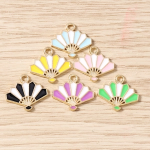 Set of six colorful alloy fan-shaped pendants with enamel finish for DIY jewelry crafting