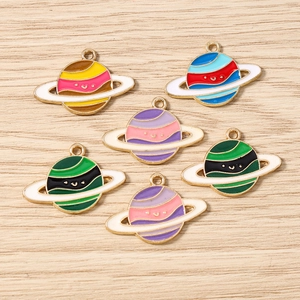 Cartoon Planet Saturn Enamel Alloy Pendants Smiley Face Drip Oil Charms For DIY Jewelry Making Necklaces Bracelets Keychains