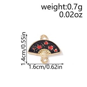 Chinese style fan flower pendant with black enamel and red plum blossom pattern