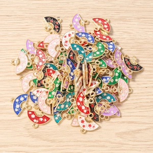 DIY colorful fan-shaped enamel flower pendants in gold finish for jewelry making