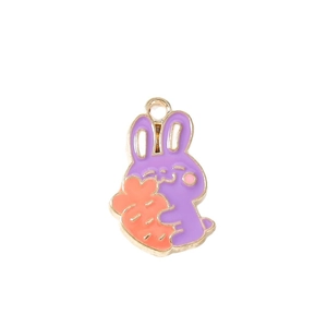 Cartoon purple rabbit alloy charms with orange carrot for DIY jewelry making 10pcs