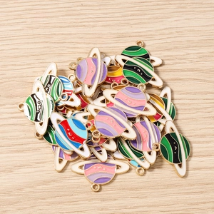 Colorful enamel Saturn planet charms with smiley faces for DIY jewelry making