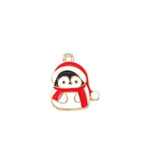 10er-Pack Weihnachts-Pinguin-Emaille-Anhänger mit rotem Schal für DIY-Schmuck
