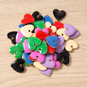 Colorful enamel heart pendants with gold metal edges for DIY jewelry making and crafts