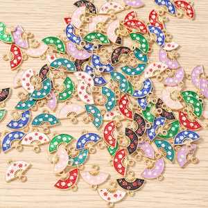 Traditional flower enamel fan charms in multiple colors with gold plating for DIY jewelry