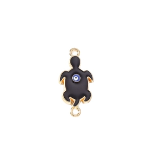 Golden turtle pendant with blue evil eye symbol and black enamel for DIY jewelry making