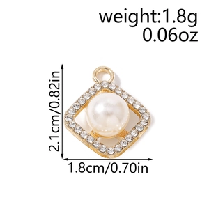 Square gold pendant with white pearls and rhinestones for DIY earring accessories