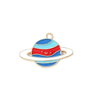 Blue enamel earth planet charm pendant for DIY jewelry necklaces and bracelets