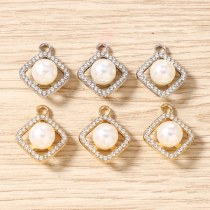 Geometric rhinestone rhombus pendants with pearls for DIY jewelry making in gold and silver