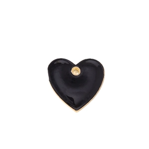 Black heart enamel pendant with gold metal edge for DIY jewelry making and necklace crafts