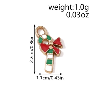 Detail view of Christmas candy cane charm with size 2.2cm and weight 1.0g dimensions