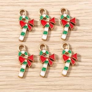 Zinc Alloy Christmas Candy Cane Pendants With Red Bow Enamel Drip Oil Charms For Holiday DIY Jewelry Making Accessories