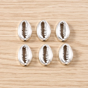 Set di 6 ciondoli a conchiglia di ciprea in metallo argento per gioielli fai da te