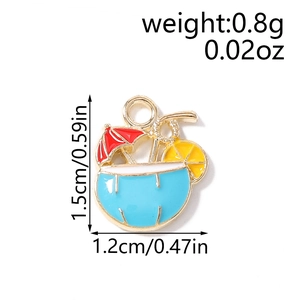 Macro view of tropical coconut drink pendant showing size specs and drip oil details