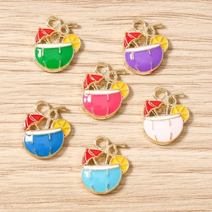 Summer Tropical Coconut Drink Enamel Alloy Pendants Cocktail Charms With Umbrella Lemon For DIY Earring Jewelry Making Accessory