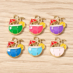 Set of six colorful enamel coconut cocktail charms for DIY jewelry making and crafts